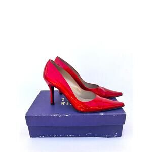 Stuart Weitzman Cherry Red Patent Leather Pointed Toe Heels Stilettos 8.5 Pumps